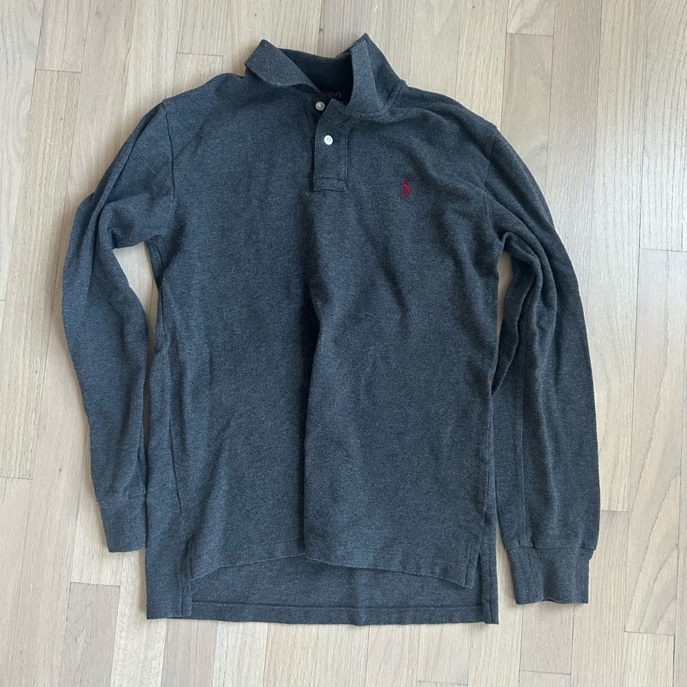 Boys’ Gray Long Sleeve Polo Shirt